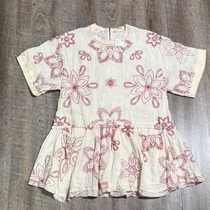 Free People Cream and Red Floral Beachy Mini Dress with pockets